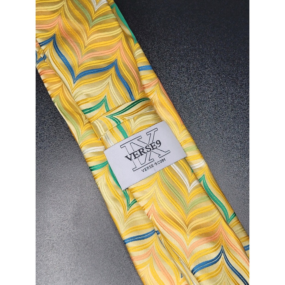 Verse 9 Necktie Yellow Multicolor Marbled Wave Silk Excellent
